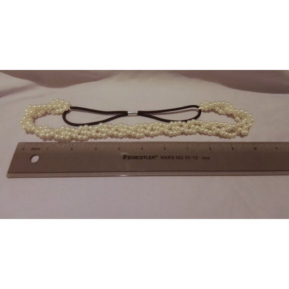 Vintage Elegant Faux Pearl Braided Headband With Stretch Elastic - Picture 2 of 2